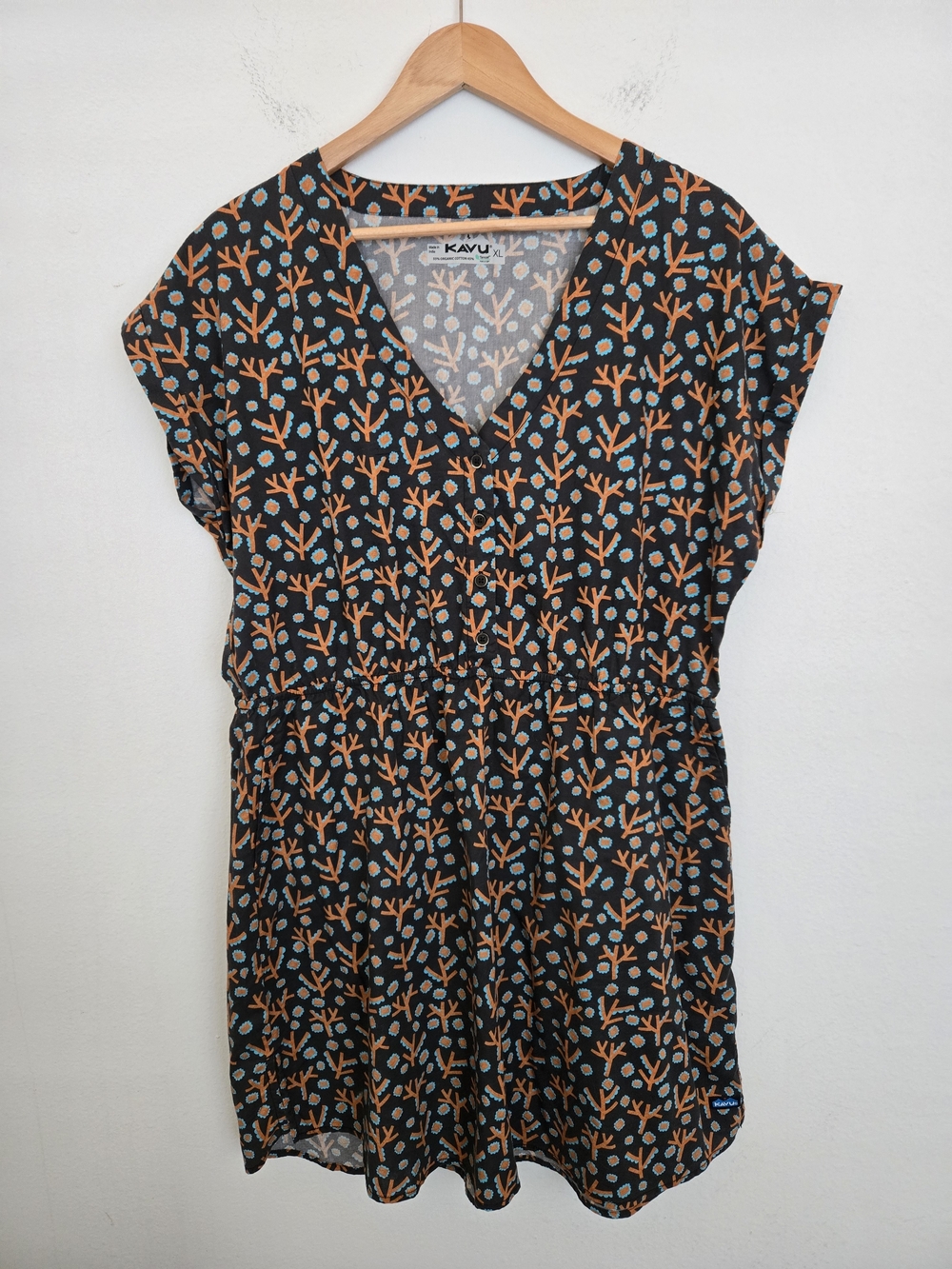 Kavu Dreamview Branchin Out Floral Motif V Neck Retro Organic Cotton XL